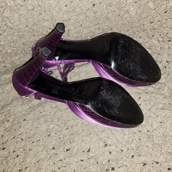Hugo BOSS-Italy-Purple Satin/Snakeskin Leather-Ankle Wrap-Sz 37-Excellent - Picture 8 of 8